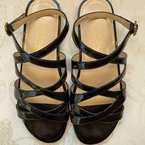 Talbots Black Patent Strappy Flat Sandals Size 6M